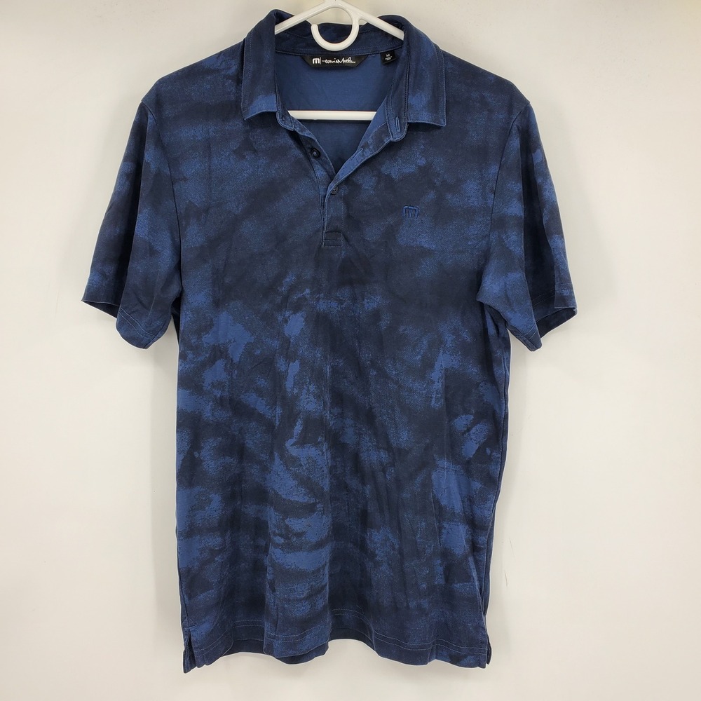 Travis Mathew Mens Blue Tie Dye Golf Polo Shirt Size Medium Short Sleeve